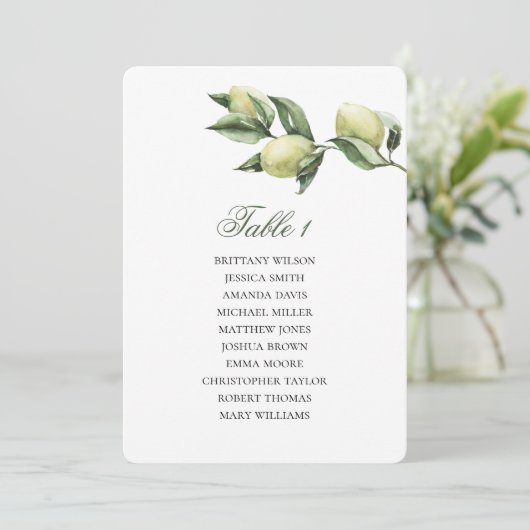 Tabelle der Olivensitze. Italienischer Hochzeitspl Einladung (Stehend Vorderseite)