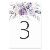 Tabelle Drei Lila Blumenhochzeit in Aquarellfarbe Tischnummer (Rückseite)