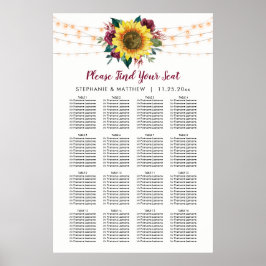 Tabelle für die Hochzeitssitze der rustikalen Sonn Poster