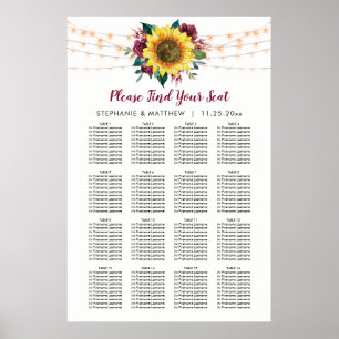 Tabelle für die Hochzeitssitze der rustikalen Sonn Poster