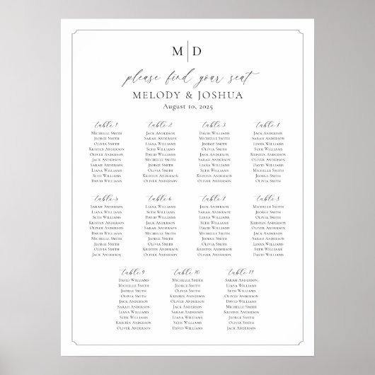 Tabelle für Monogramm 11 Sitzplätze Poster (Vorne)