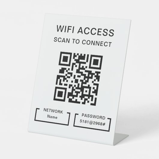 Tabelle mit dem Personalisierten QR-Code für WiFi- Sockelschild (Vorderseite)