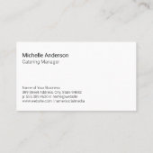 Tabelle mit den Speisen und Getränken Visitenkarte (Rückseite)