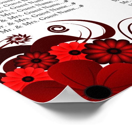 Tabelle mit roten Blüten und weißen Hochzeitstisch Poster (Ecke)