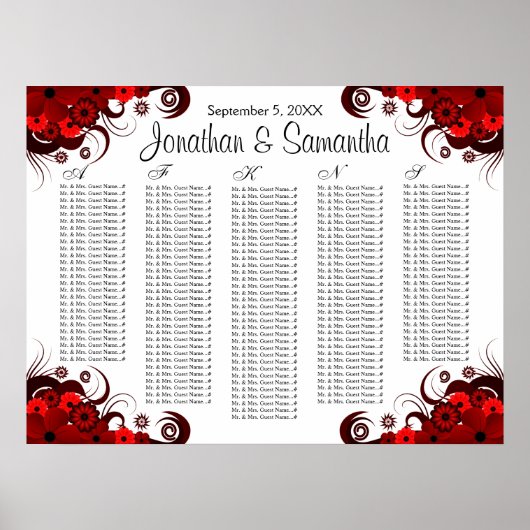 Tabelle mit roten Blüten und weißen Hochzeitstisch Poster (Vorne)