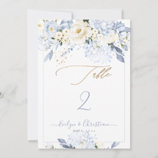 Tabelle Nr. der H2 Blue Hydrangea Cream Rose Einladung (Vorderseite)