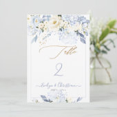 Tabelle Nr. der H2 Blue Hydrangea Cream Rose Einladung (Stehend Vorderseite)