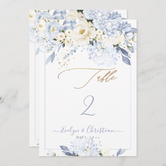 Tabelle Nr. der H2 Blue Hydrangea Cream Rose Einladung (Vorne/Hinten)