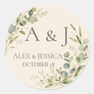Tabelle: Personalisierte Botanische Grün-Hochzeit  Runder Aufkleber