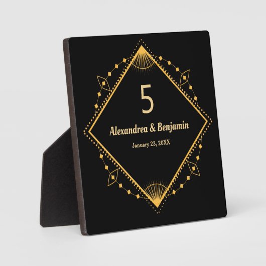 Tabelle Top Number Wedding Gold Black Personalize Fotoplatte (Vorderseite)