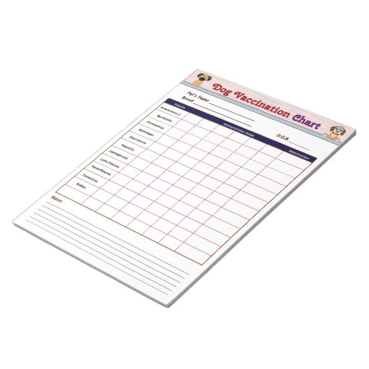 Tabelle zur Impfung von Hunden Notizblock (angewinkelt)