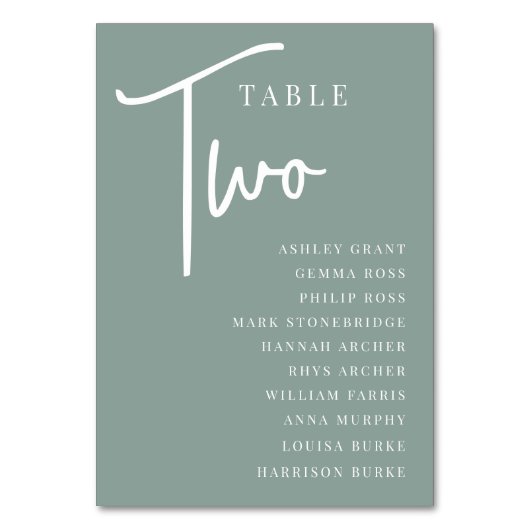 Tabelle ZWEI + Gast-Namen Tischnummer (Vorderseite)