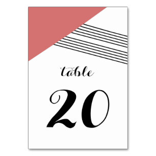 Tabellenkarte mit rotem geometrischem Streifen Tischnummer