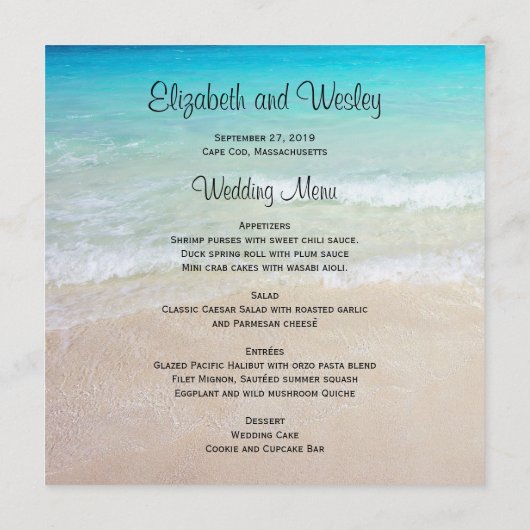 Tabellenname Sand Dollar Menü-Sitting Menükarte (Rückseite)