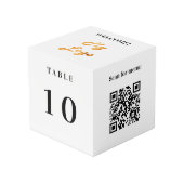 Tabellennummer QR-Code-Menü weißes Geschäftslogo Würfel (Vorderseite Schrägansicht)