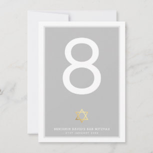 TABELLENNUMMERN Bar Mizwa davidstern grau Einladung