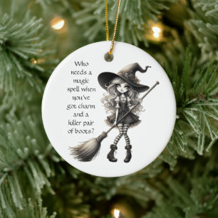 Tabitha und ihre Stiefel - Hexe Keramik Ornament