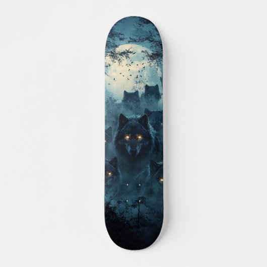 Tabla de Skate Lobos en un Bosque Nocturno Skateboard (Vorne)