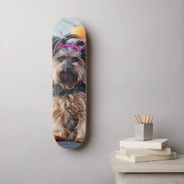 Tabla de Skate Perrita Terrier con Lazos Rosados Skateboard