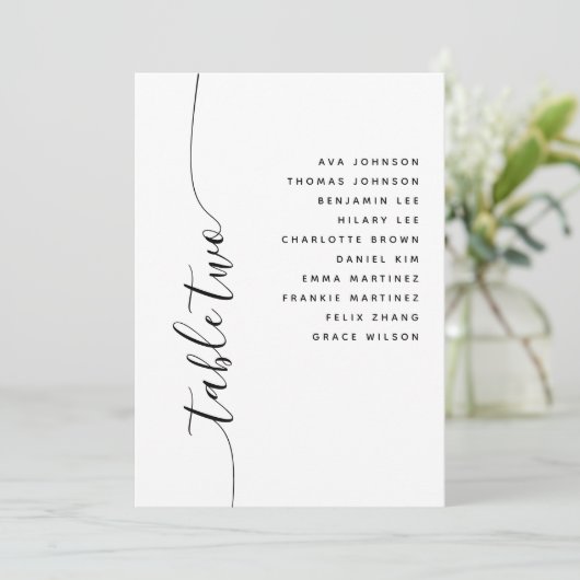 Table 2 Vertical Script Wedding Seating Chart Card Einladung (Stehend Vorderseite)