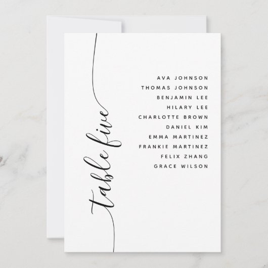 Table 5 Vertical Script Wedding Seating Chart Card Einladung (Vorderseite)