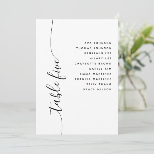 Table 5 Vertical Script Wedding Seating Chart Card Einladung (Stehend Vorderseite)