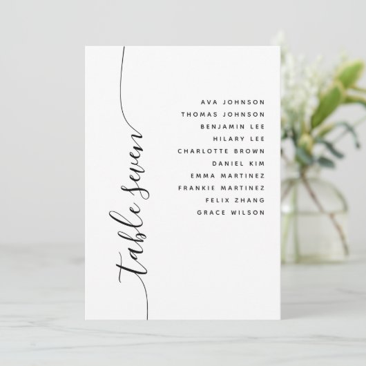 Table 7 Vertical Script Wedding Seating Chart Card Einladung (Stehend Vorderseite)