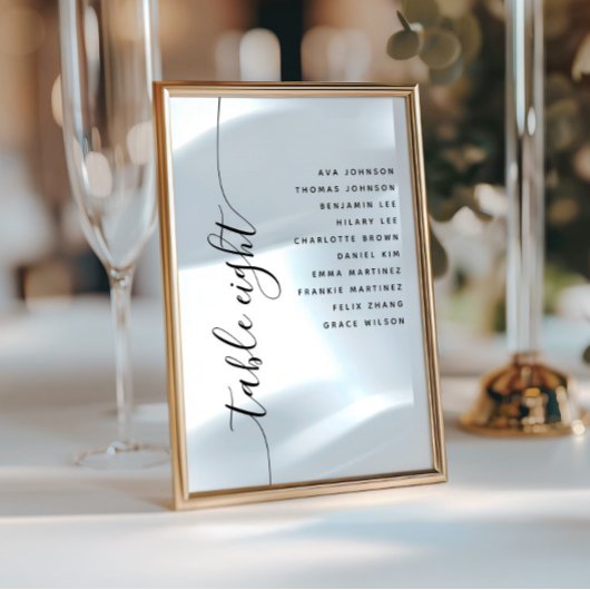 Table 8 Vertical Script Wedding Seating Chart Card Einladung