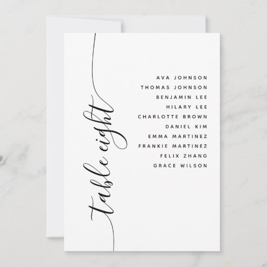 Table 8 Vertical Script Wedding Seating Chart Card Einladung (Vorderseite)