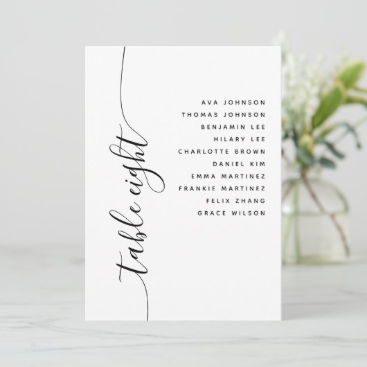 Table 8 Vertical Script Wedding Seating Chart Card Einladung (Stehend Vorderseite)