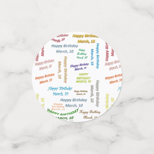 Table Confetti März, 10 Geburtstag Konfetti (Klein Vorderseite)