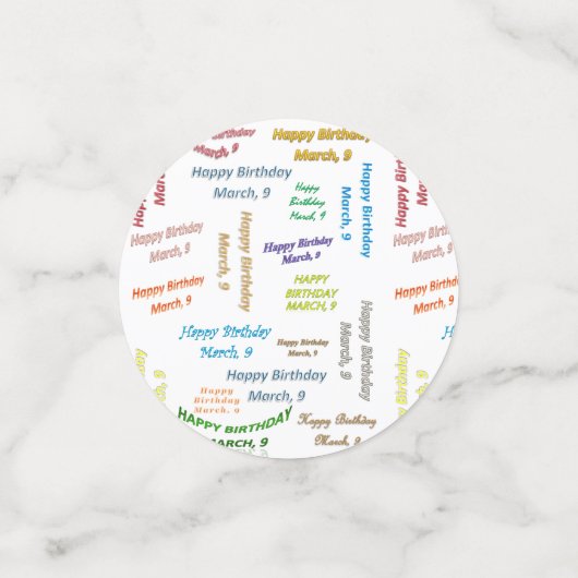 Table Confetti März, 9 Geburtstag Konfetti (Klein Vorderseite)