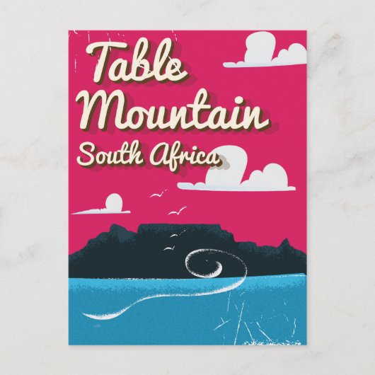 Table Mountain South Africa Vintage Reiseplakat Postkarte (Vorderseite)