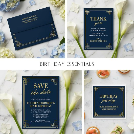 Table Number Chic Navy Blue Gold 80th Birthday Tischnummer