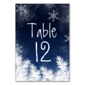 Table Number Elegant Navy Blue Snowflake Wedding Tischnummer (Vorderseite)