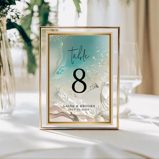 Table Number | Ethereal Shoreline Teal Ocean Tischnummer