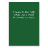 Table Number - with Welcome Message Emerald Green Tischnummer (Rückseite)