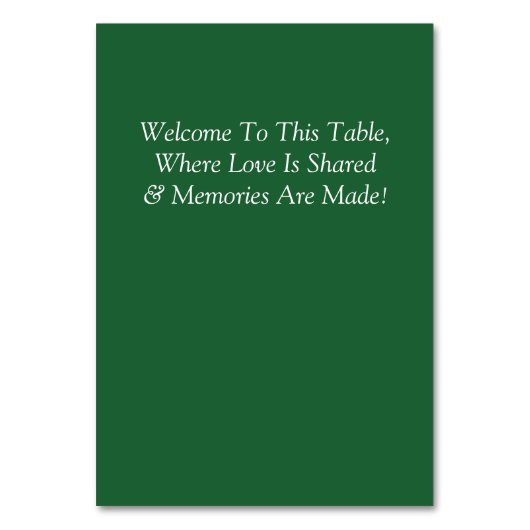 Table Number - with Welcome Message Emerald Green Tischnummer (Rückseite)