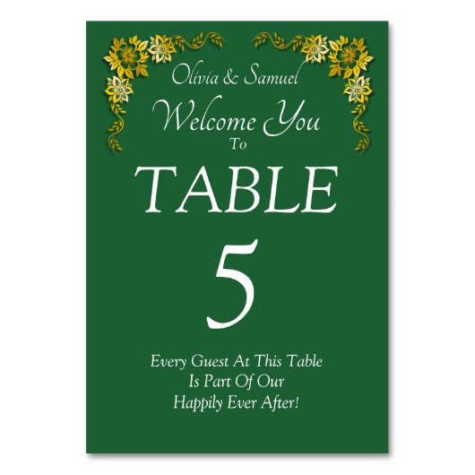 Table Number - with Welcome Message Emerald Green Tischnummer (Vorderseite)