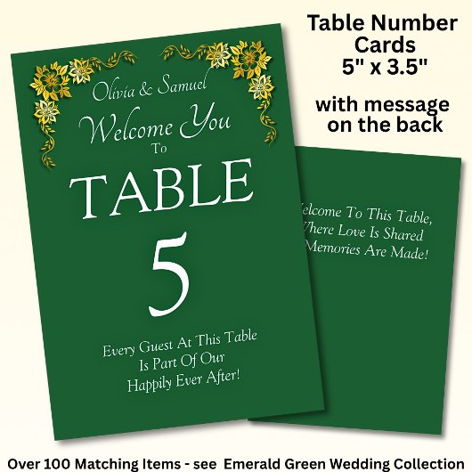 Table Number - with Welcome Message Emerald Green Tischnummer