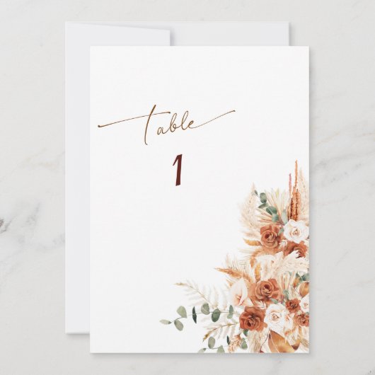 Table One Modern Terracotta Wedding Tischnummer (Rückseite)