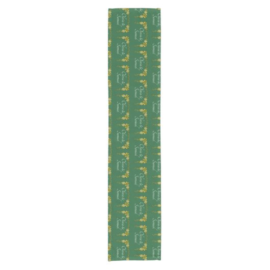 Table Runner Add Names Emerald Green & Gold Kurzer Tischläufer (Vorderseite)