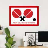 Table tennis ping-pong rackets and ball black, red poster (Heimbüro)