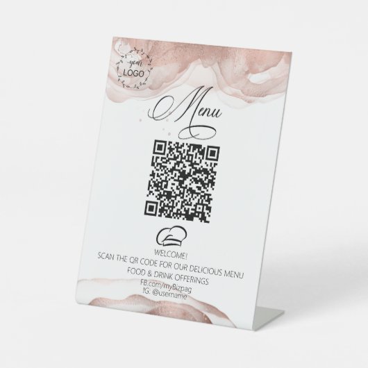 *~*Table Tent Tabletop Rose Gold Eatering Logo QR Sockelschild (Vorderseite)