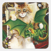 Table Top Gaming Dragon Cat Quadratischer Aufkleber (Vorderseite)