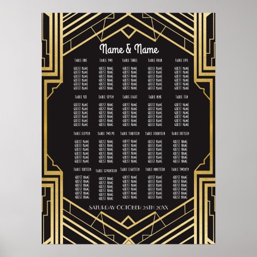 Table Wedding Gatsby Art Deco Poster 20 Sitzplätze (Vorne)