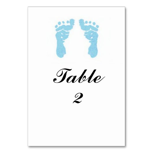 Tablecard "Baby Boy Footprints" Tischnummer (Vorderseite)