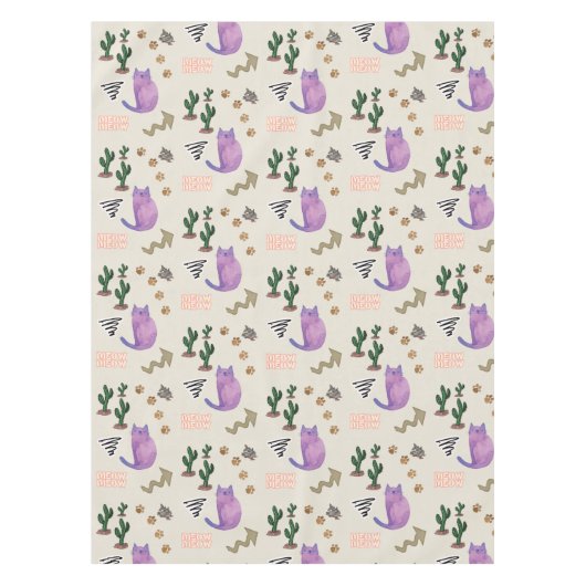 Tablecloth Cat Fish Cactus Paws Meow Tischdecke (Vorderseite)