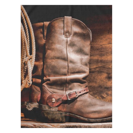 Tablecloth Cowboy Stiefel Barn Holz Rustikales Lan Tischdecke (Vorderseite)
