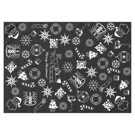 Tablecloth, Frohe Weihnachtsmarke schwarz-weiß Tischdecke (Vorderseite (Horizontal))
